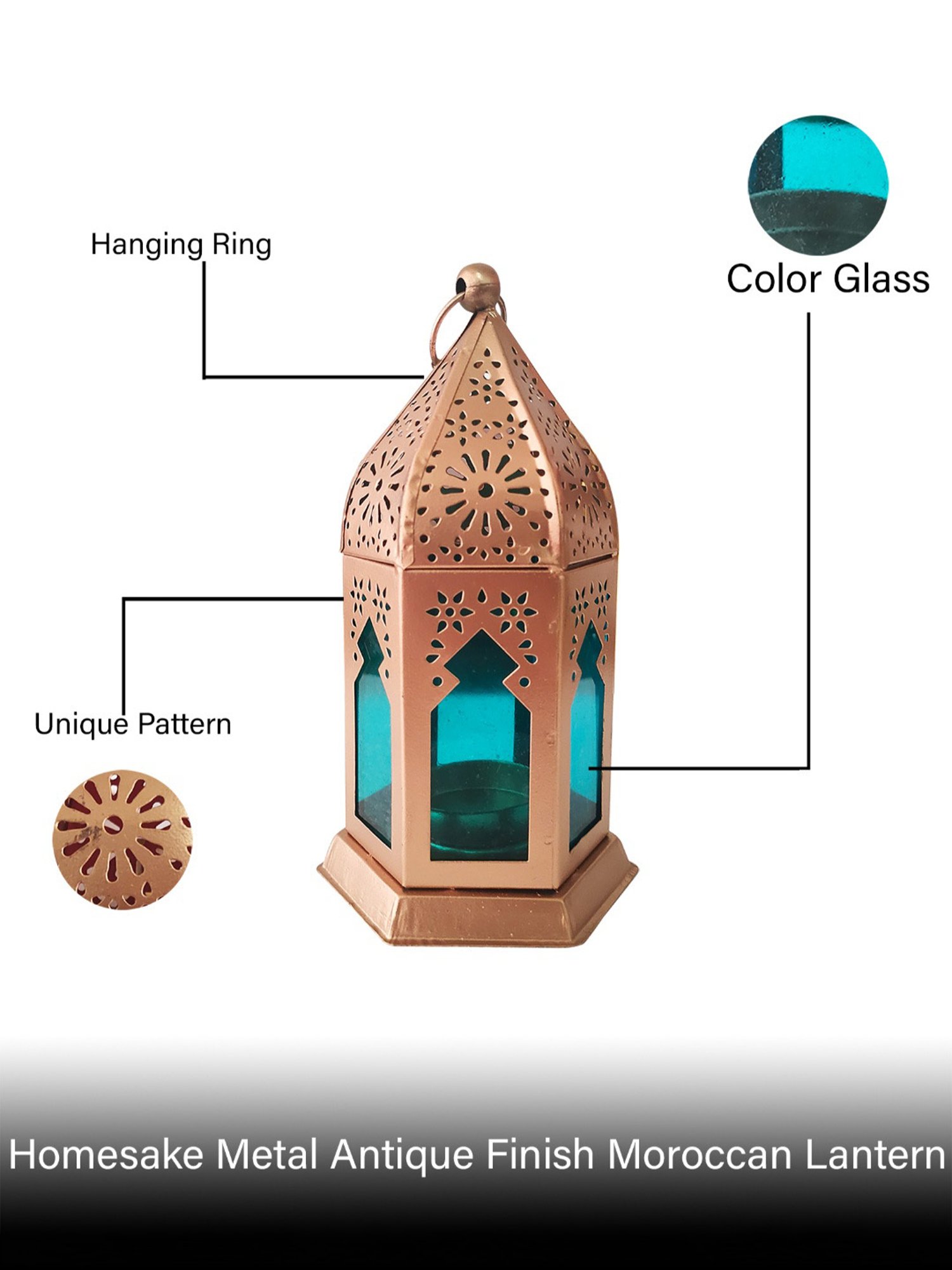 Homesake Antique Blue Metal Moroccan Lantern Candle Holder - Set of 2