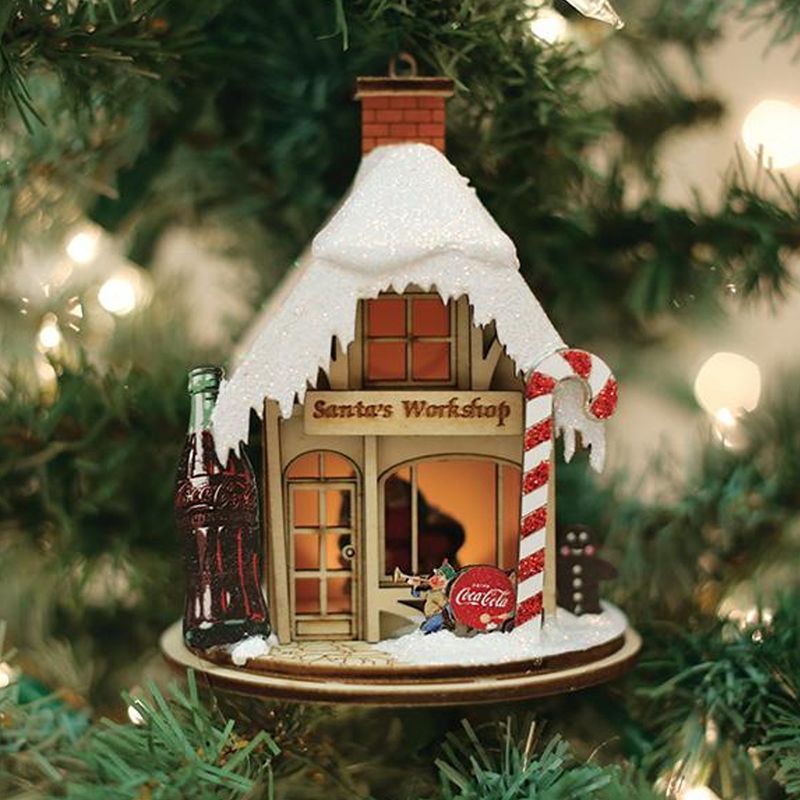 Ginger Cottages 4.25" Santa's Workshop Cottage Ornament Coca Cola  -  Tree Ornaments