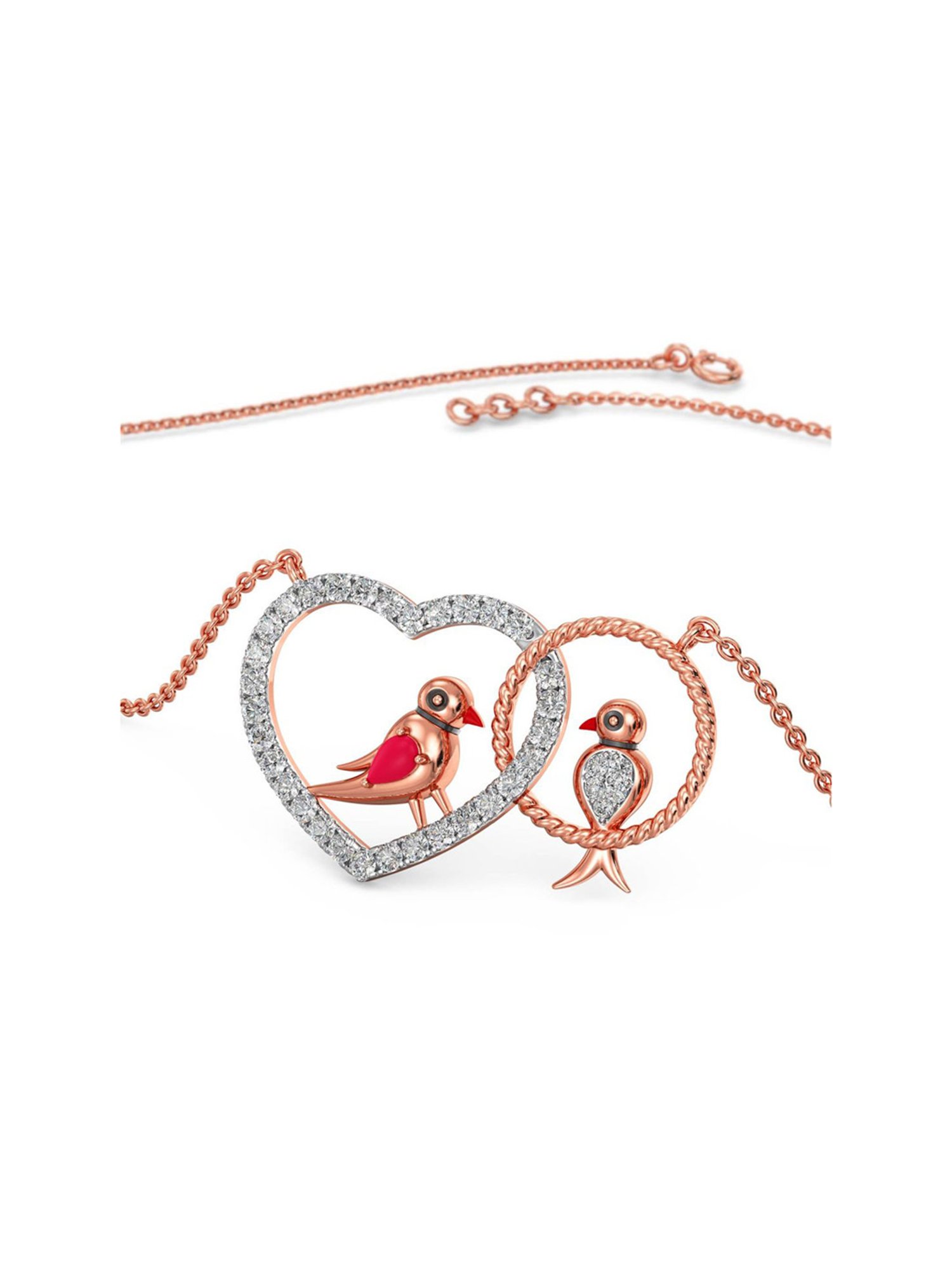 Joyalukkas 18k Rose Gold & Diamond Love Birds Necklace for Women
