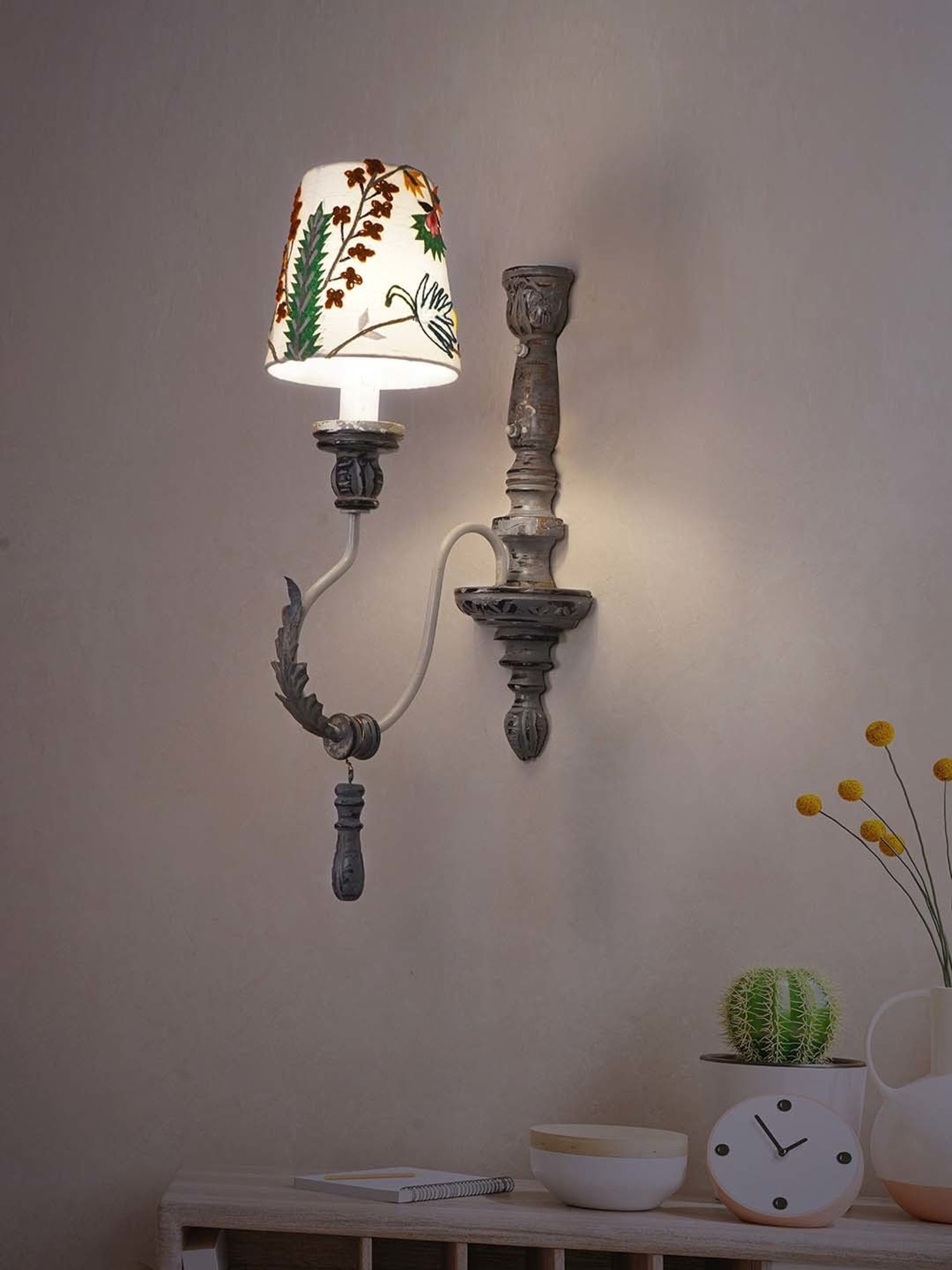 FOS LIGHTING Parisian Distressed White Wood Wall Sonce
