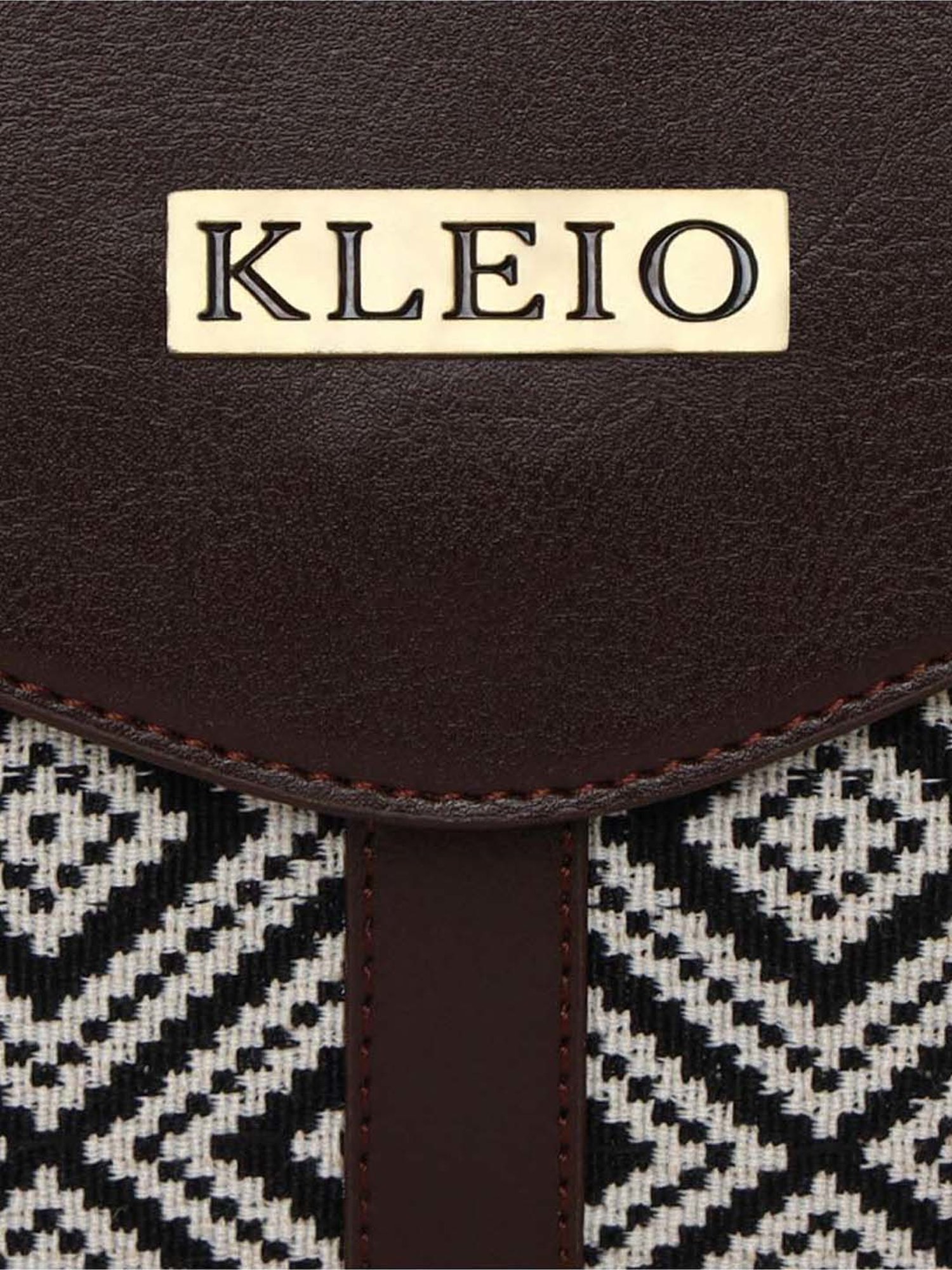 KLEIO Black & White Textured Medium Sling Handbag