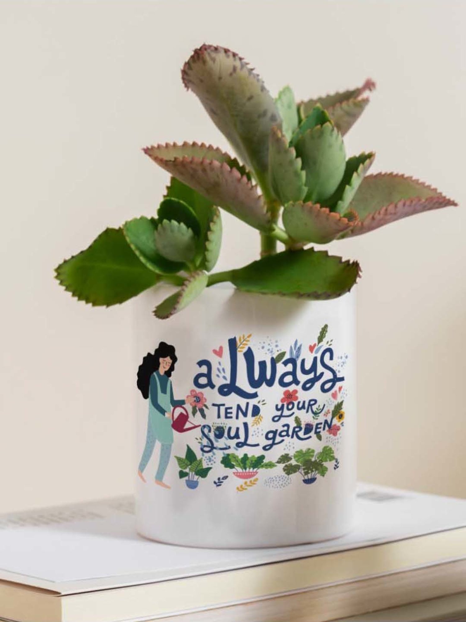 Gathari White & Blue Ceramic Desk Planter