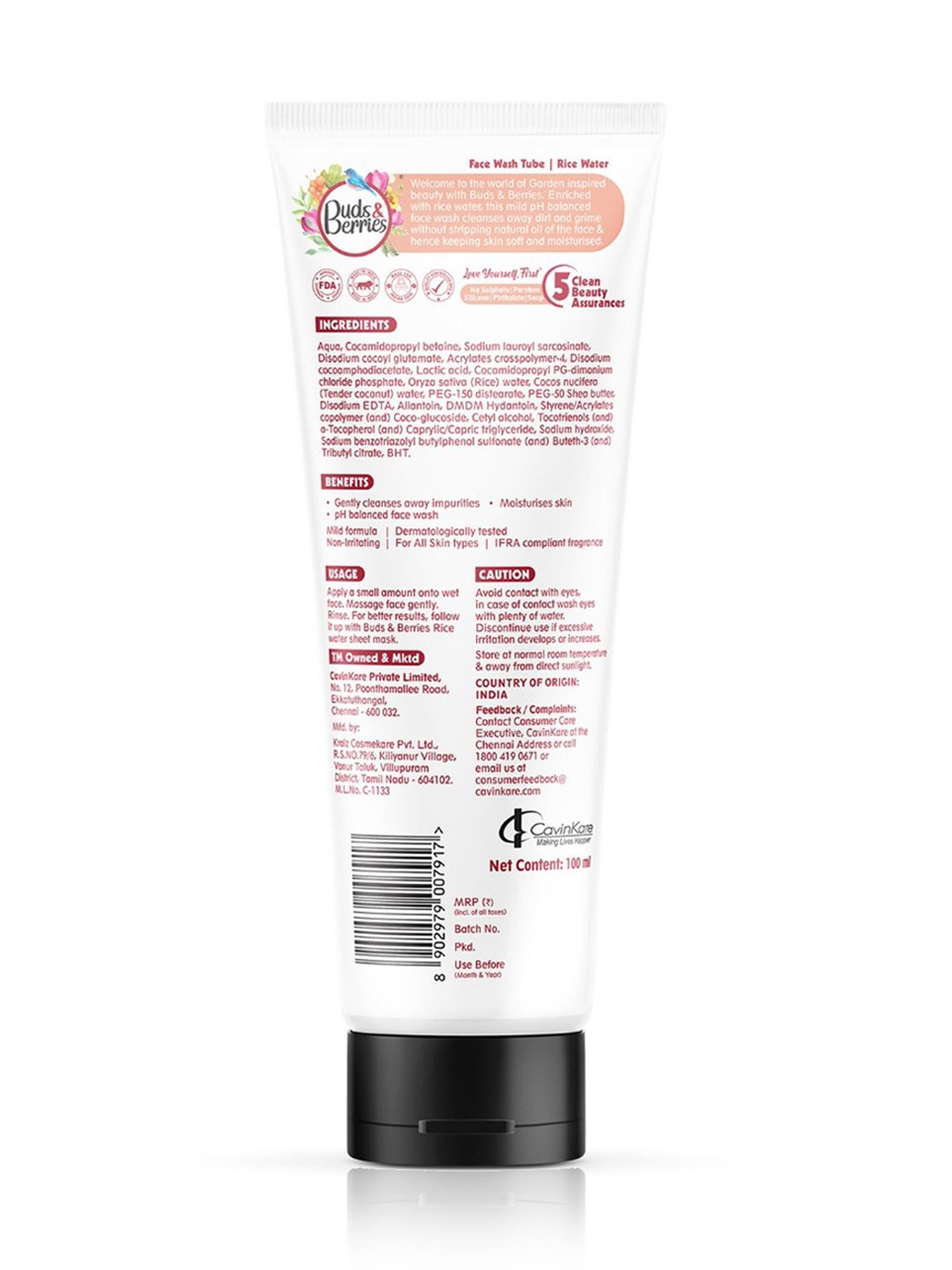 Buds & Berries Rice Water Moisturising Face Wash - 100 ml