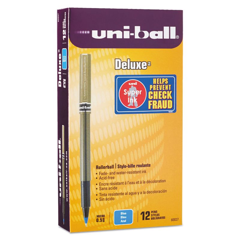 uni-ball Roller Ball Stick Pens, 0.5 mm Micro Tip, Blue, pk of 12