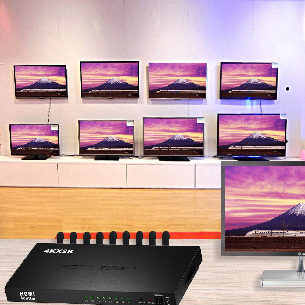 HDMI Splitter 1 in 8 Out,Wanmingtek 8 Port Support 3D Full Ultra HD1080P with Power Adapter HDMI Splitter Audio Video Distributor