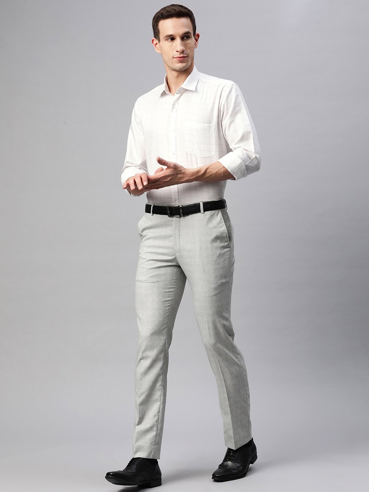 ManQ White Regular Fit Check Shirt