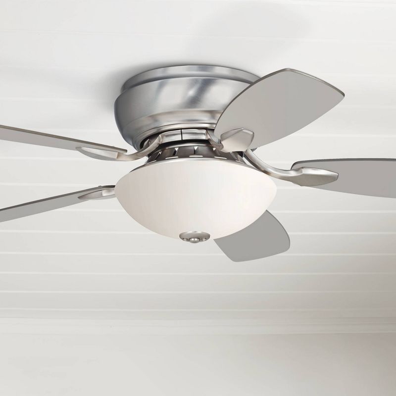 44" Casa Vieja Modern Hugger Ceiling Fan with Light LED Brushed Nickel Reversible Silver White Blades Frosted Glass Living Room