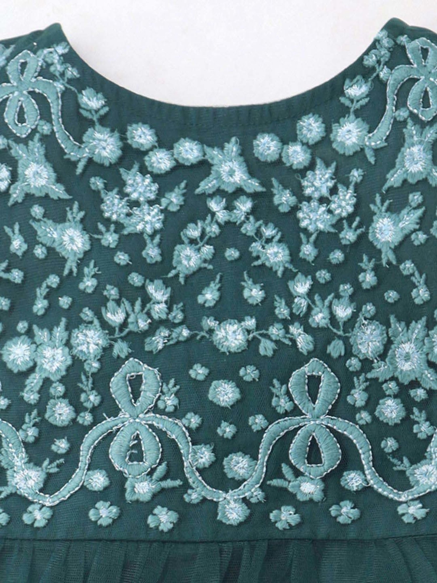 Cherry Crumble By Nitt Hyman Kids Green Embroidered Dress