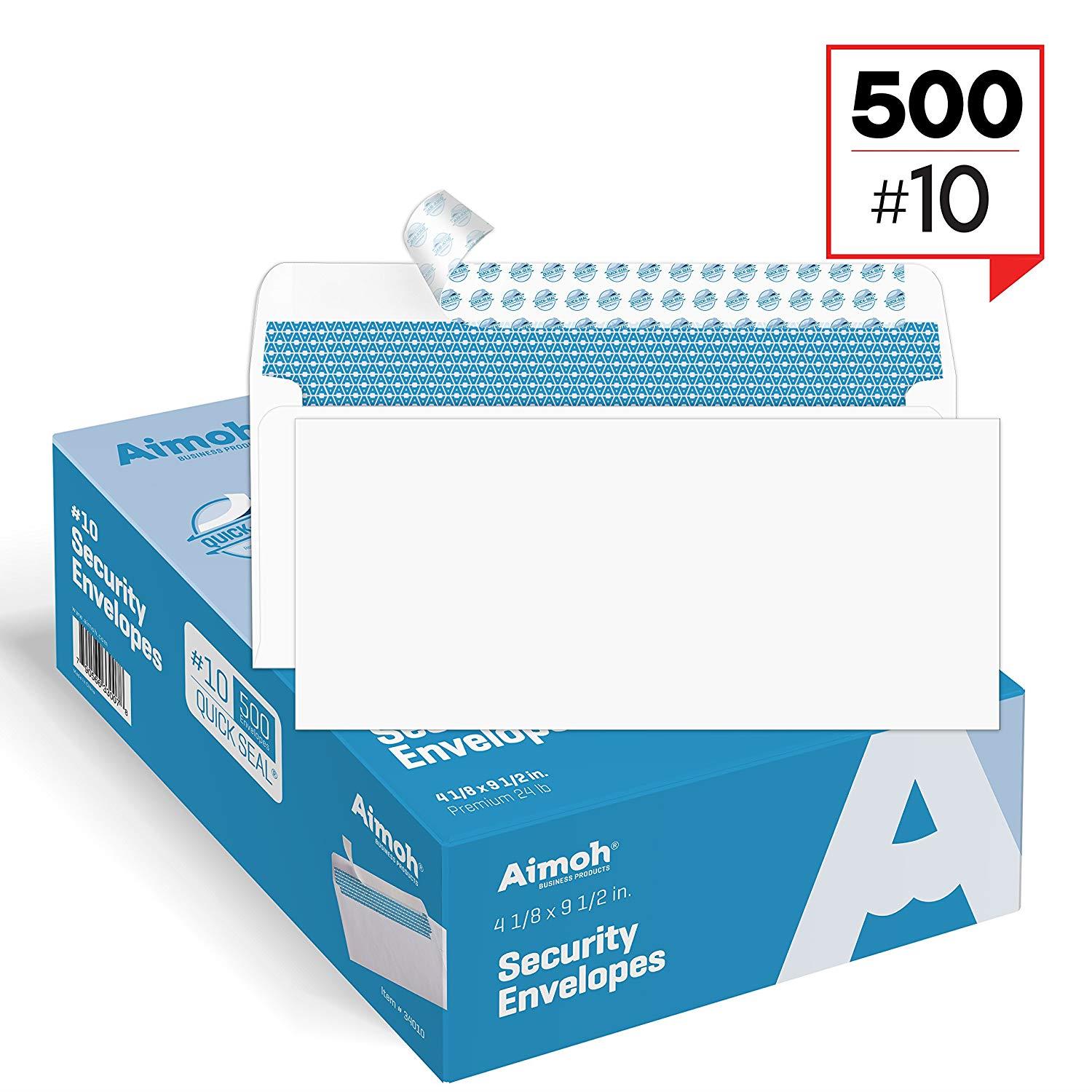 #10 Security SELF-SEAL Envelopes, Windowless Design, Premium Security Tint Pattern for Secure Mailing, Ultra Strong QUICK-SEAL Closure - Size 4-1/8 x 9-1/2 Inches - White - 24 LB - 500 Count (34010)