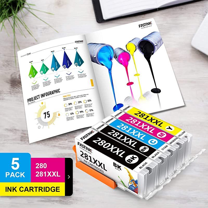 Compatible Ink Cartridge Replacement for Canon 280 281 PGI-280XXL CLI-281XXL PGI 280 XXL CLI 281 XXL PIXMA TR7520 TR8520 TS6120 TS6220 TS8220 TS9120 TS9520 TS9521C Printer (5 Pack)