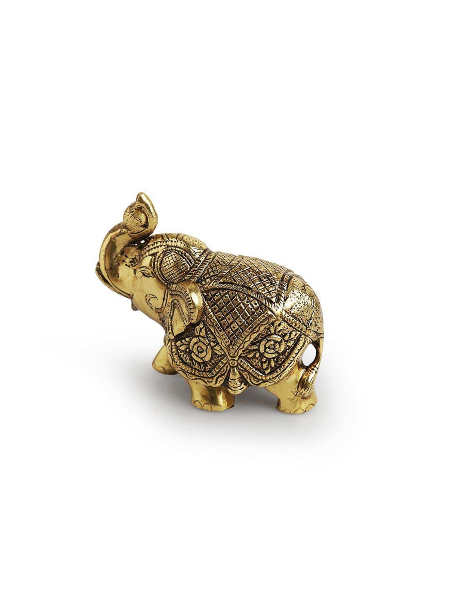 ExclusiveLane Golden Brass Elephant Decorative Showpiece Figurine