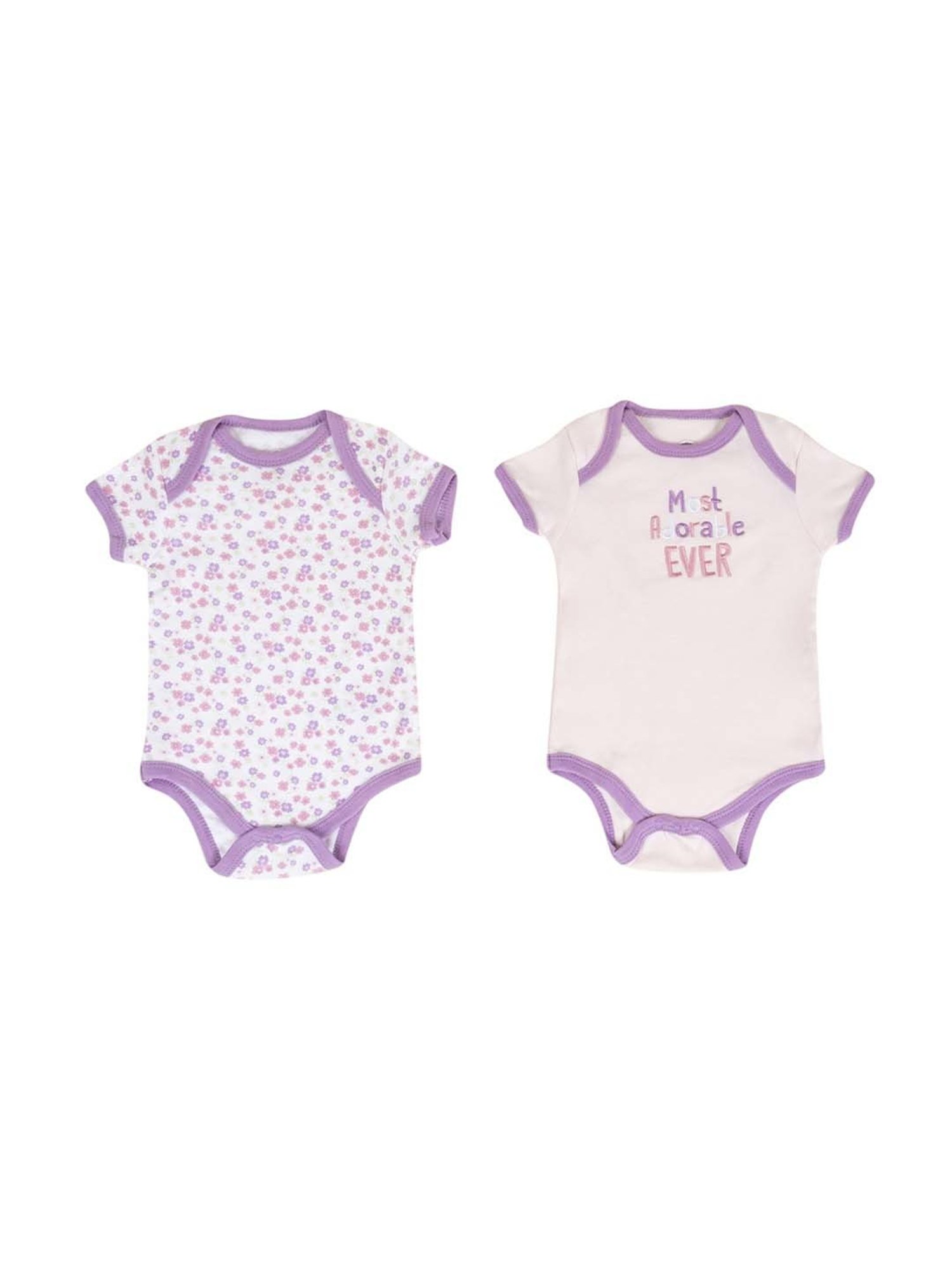 Baby Moo Kids Purple & White Cotton Printed Bodysuit Set