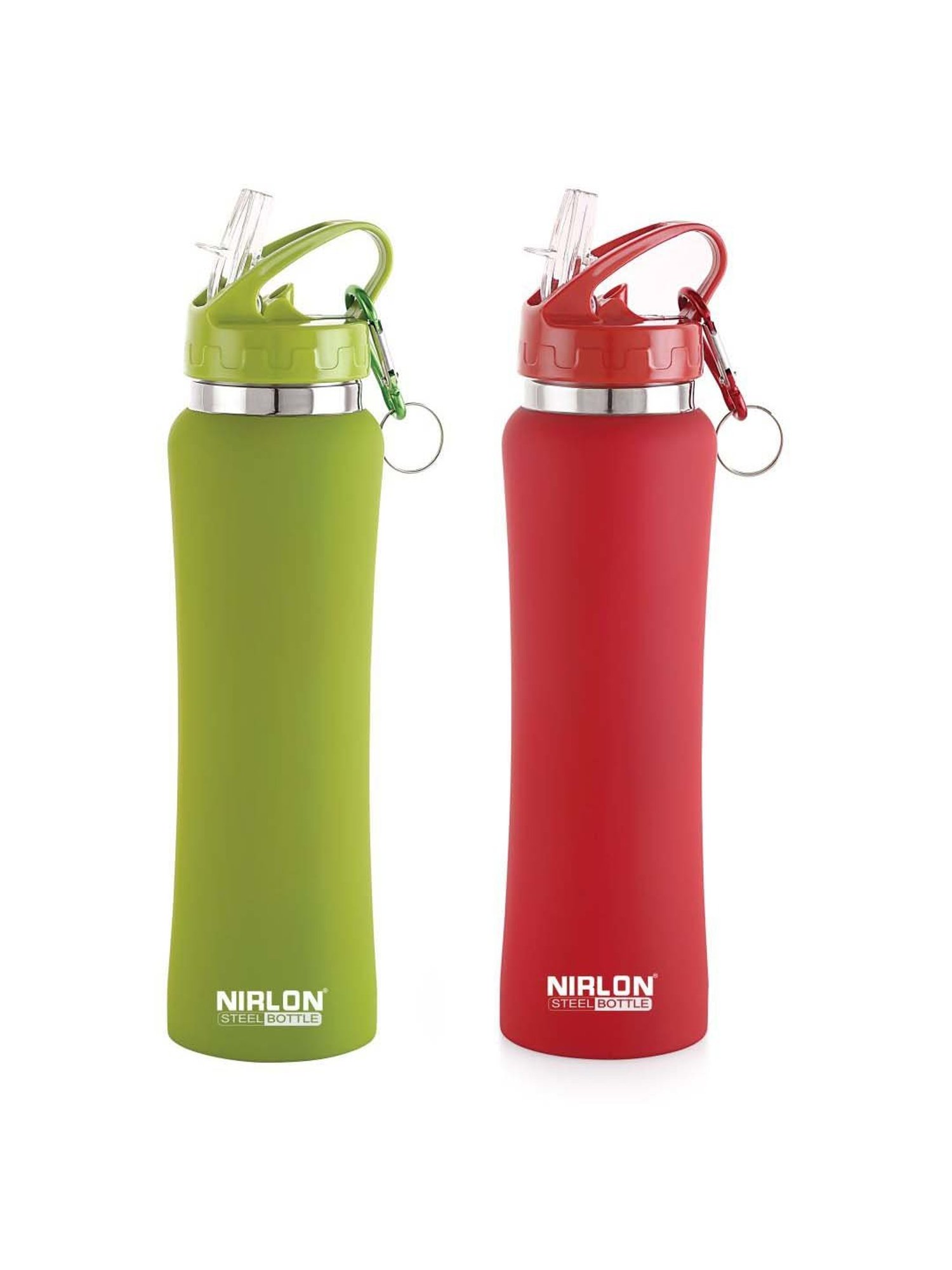 Nirlon Flip Bot Green & Red Stainless Steel Water Bottle (0.75 L) - Set of 2