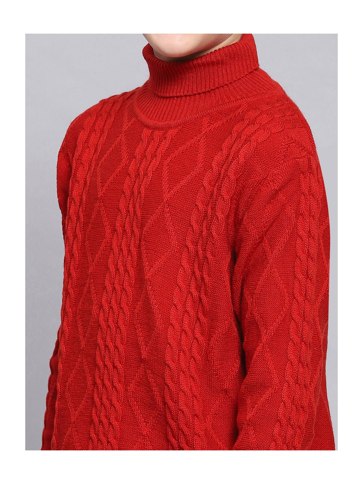 Monte Carlo Kids Red Self Design Full Sleeves Sweater