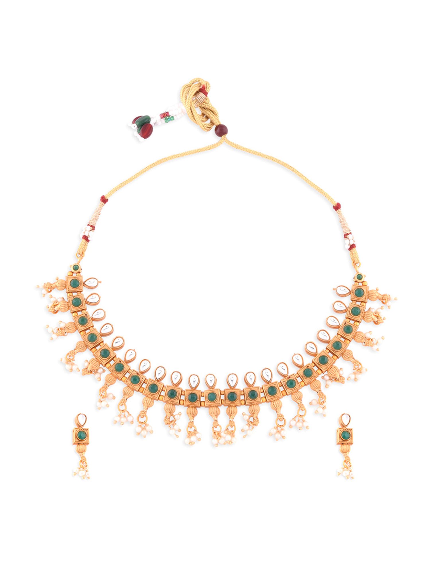 Fida Ethnic South Indian Antique Green Jewellery Set