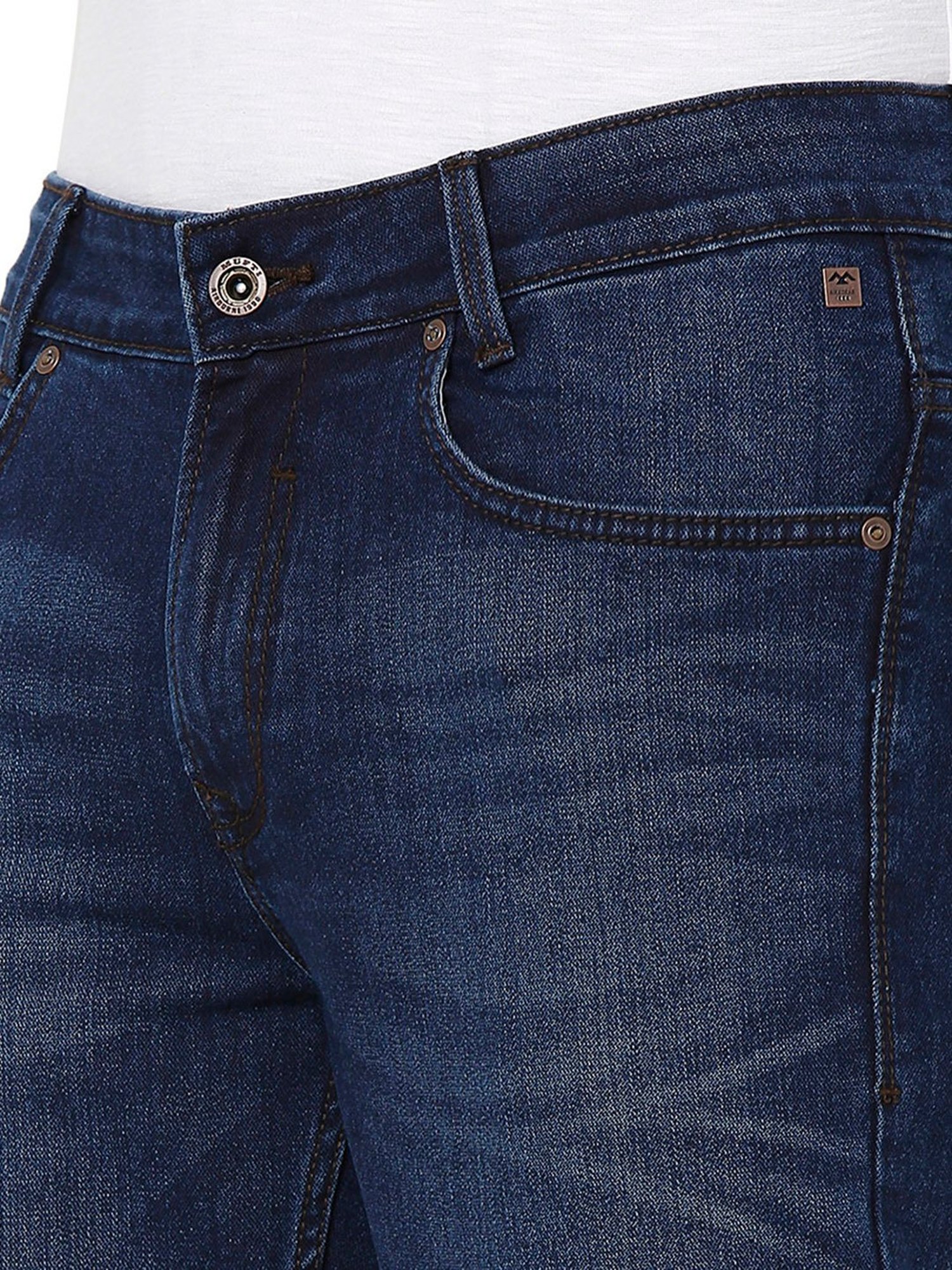 Mufti Dark Blue Super Slim Fit Lightly Washed Jeans
