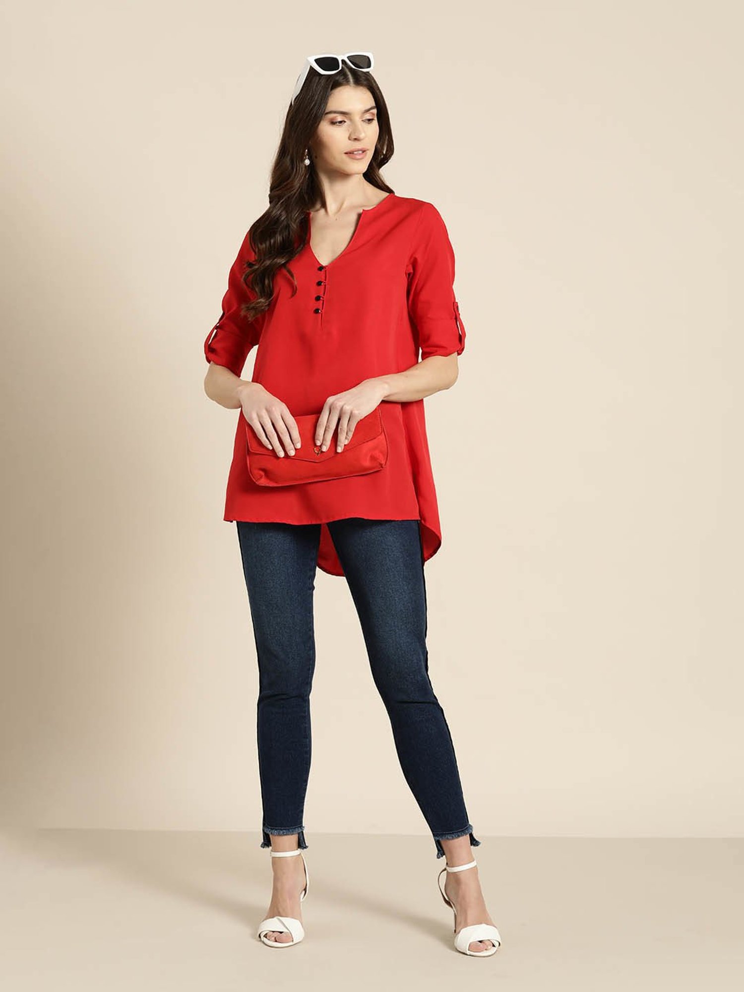 Qurvii Red Regular Fit Tunic
