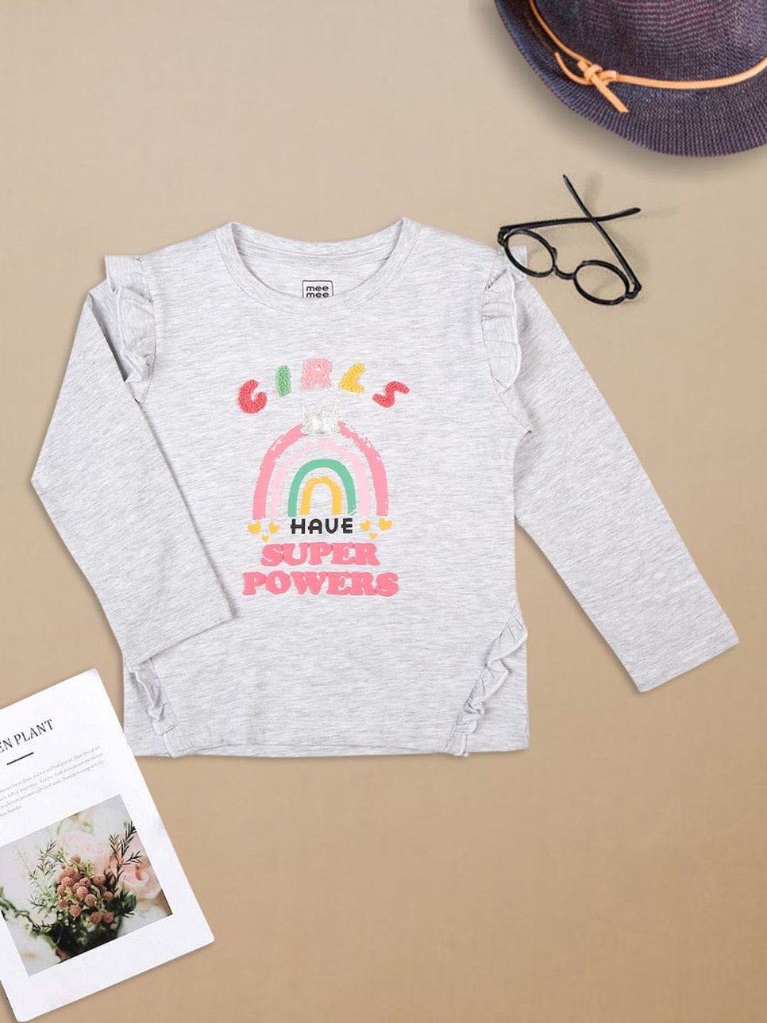 Mee Mee Kids Grey Melange Printed  Full Sleeves Top