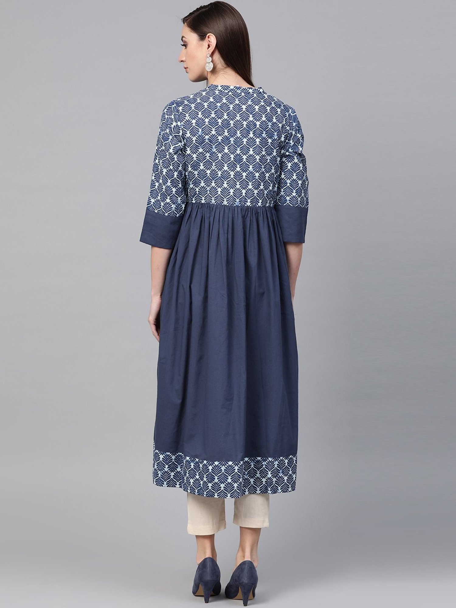 Geroo Jaipur Blue Indigo Hand Block Printed Pure Cotton Kurta