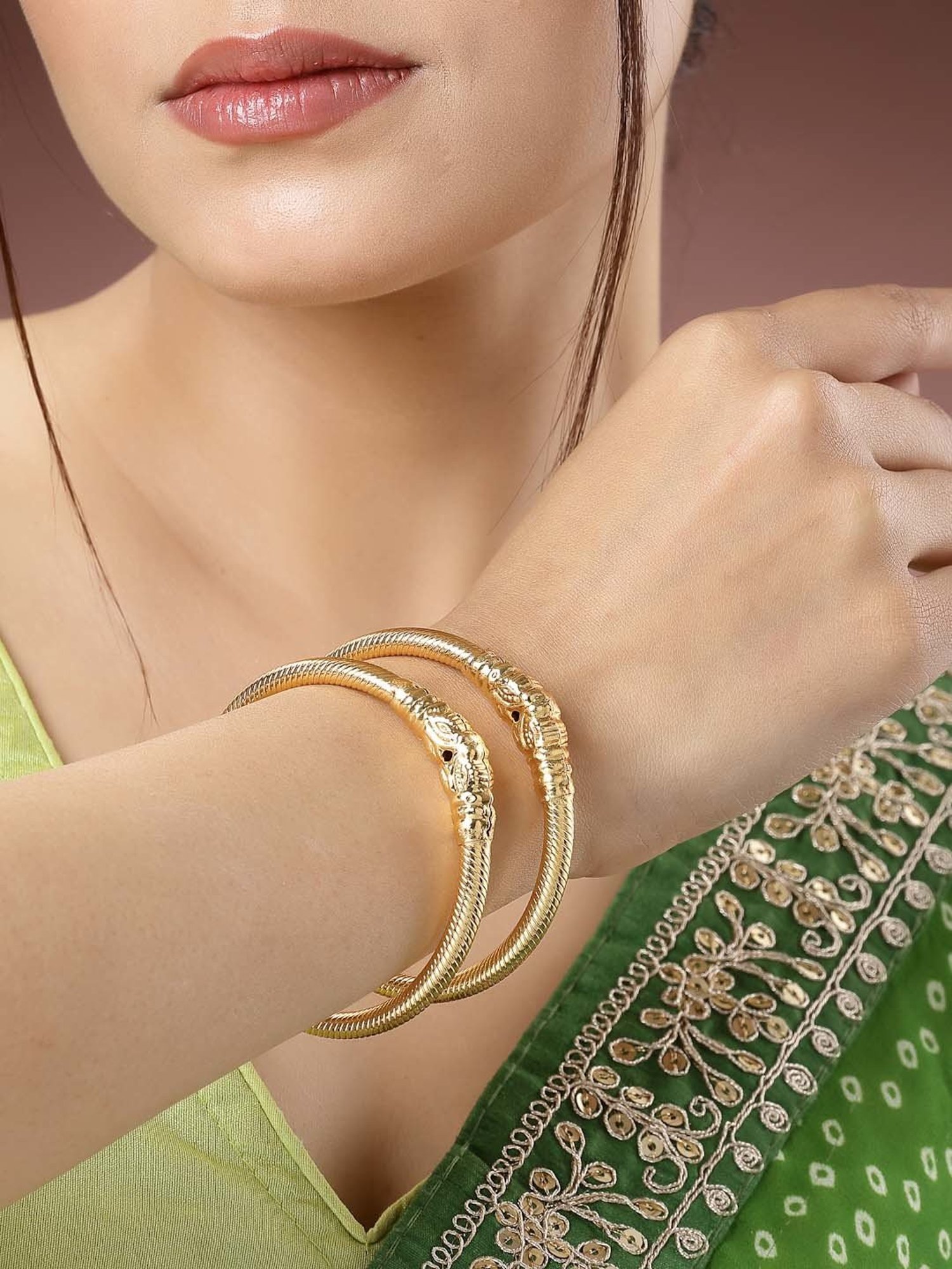 NVR Gold-Plated Handcrafted Traditional Bangles for Women - Set of 2