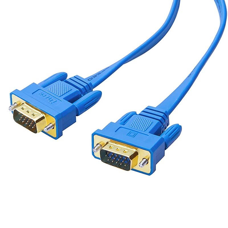 50ft Flat Extra Long VGA Cable for Computer Monitor Male to Male 15 Pin Connector Full HD 1080p SVGA Cord 15 Meters Blue