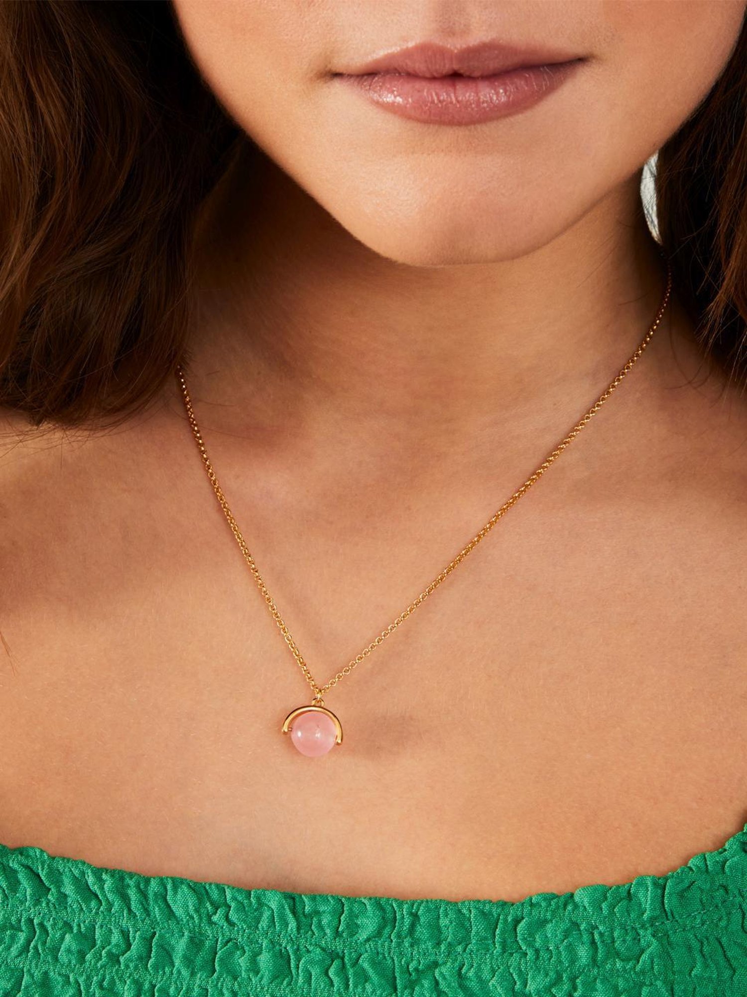 Accessorize London Women's Z Real Gold Plated Sphere Rose Quartz Pendant Necklace