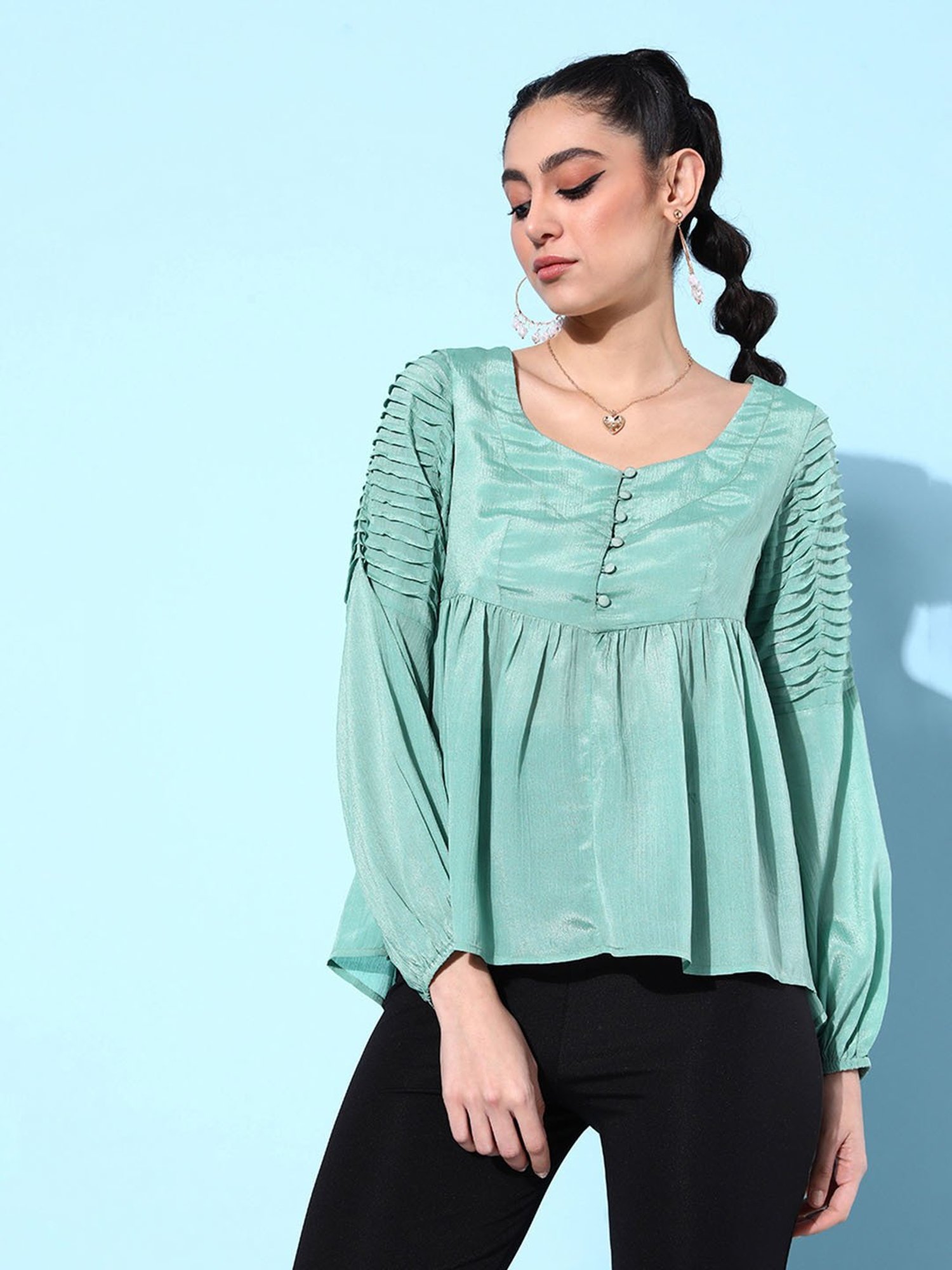 QUIERO Green Peplum Top