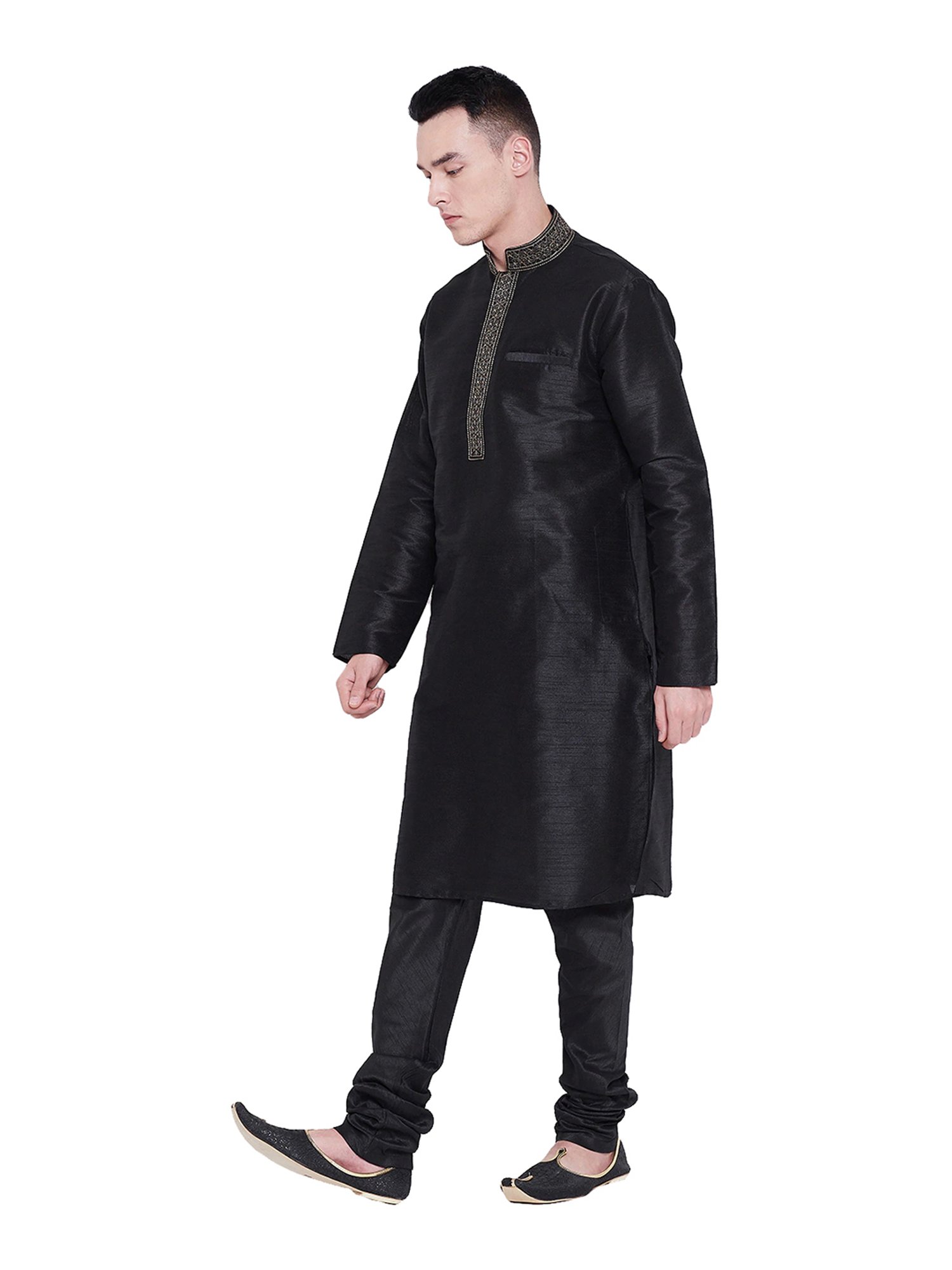 SG LEMAN Black Embroidered Kurta Bottom Set