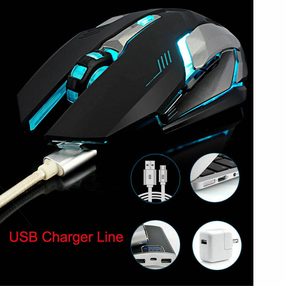 LED Rechargeable Wireless Backlit USB Optical Ergonomic Gaming X7 Mouse Mice