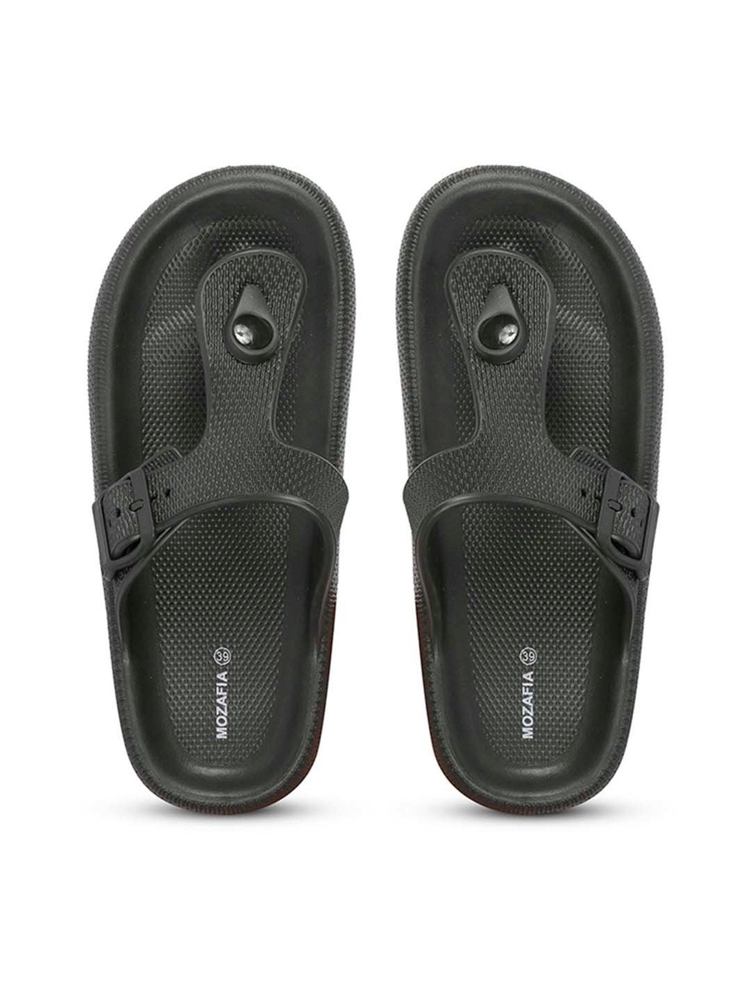 Mozafia Women's Black T-Strap Sandals