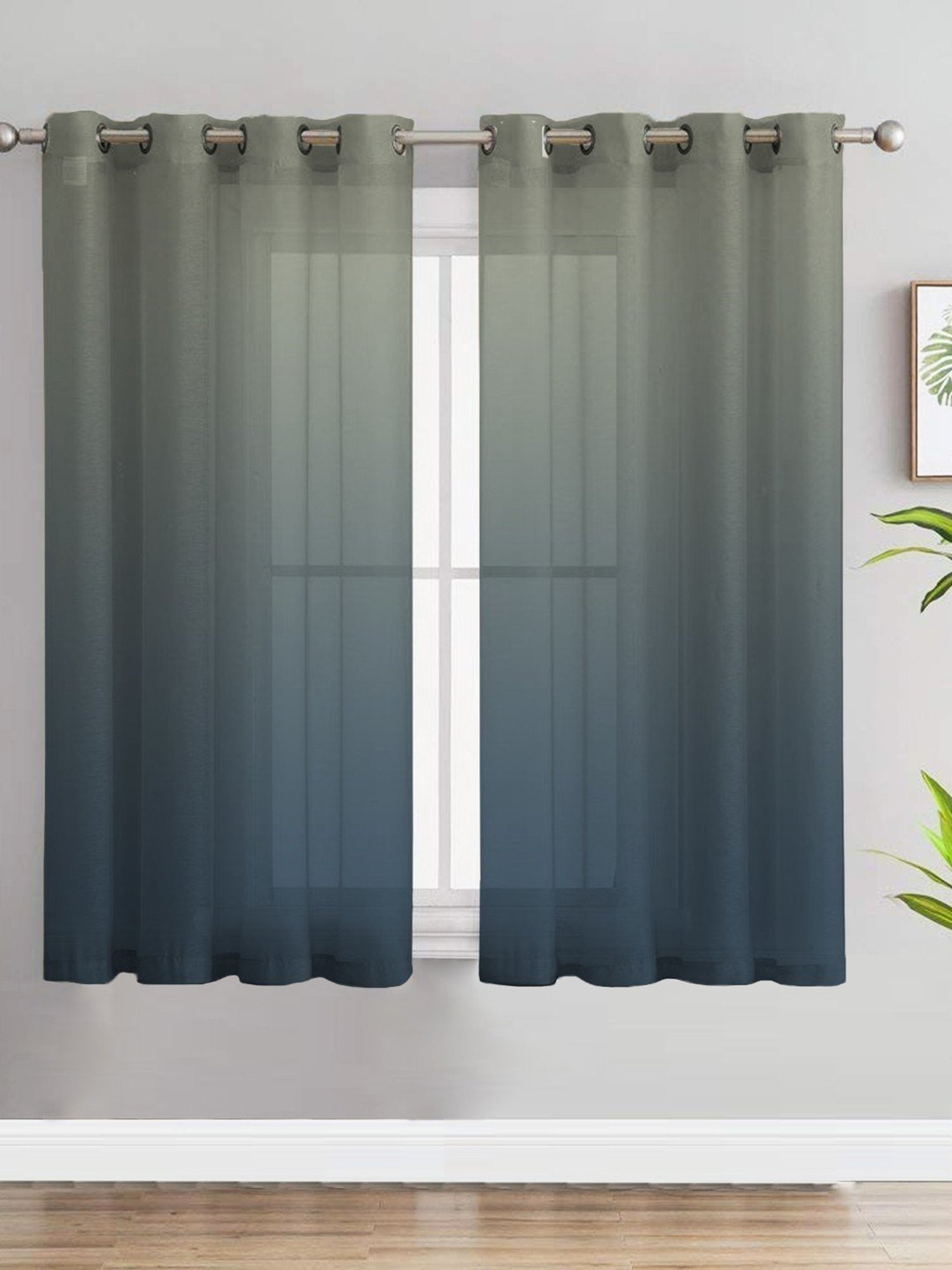SPACES DRAPE STORY Boho Blue & Grey Polyester 5 ft Sheer Window Curtains - Set of 2