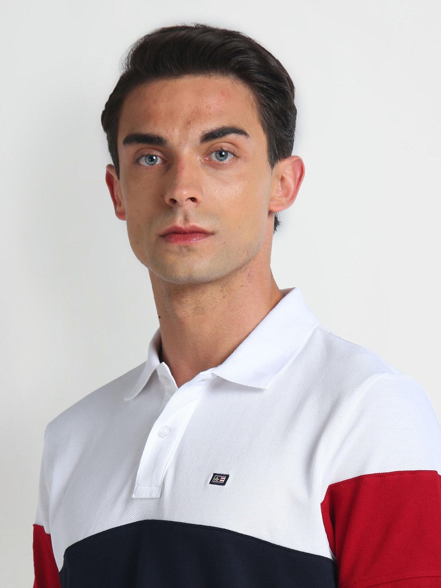 Arrow Sports White Cotton Regular Fit Colour Block Polo T-Shirt