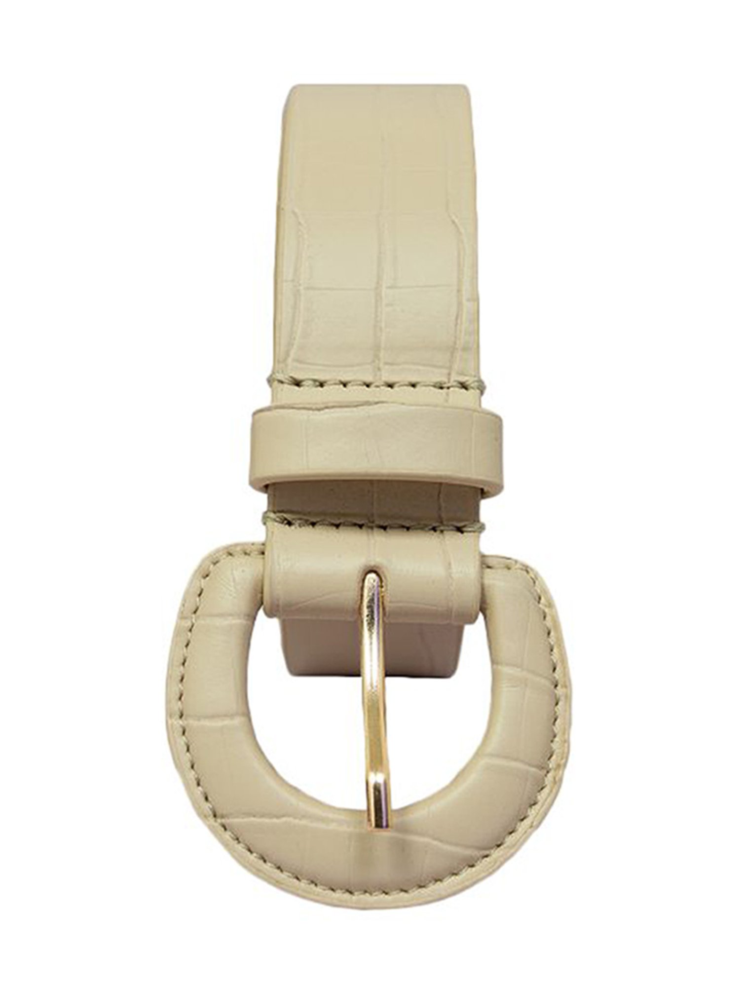 BELWABA Beige Textured Leather Casual Belt for Women