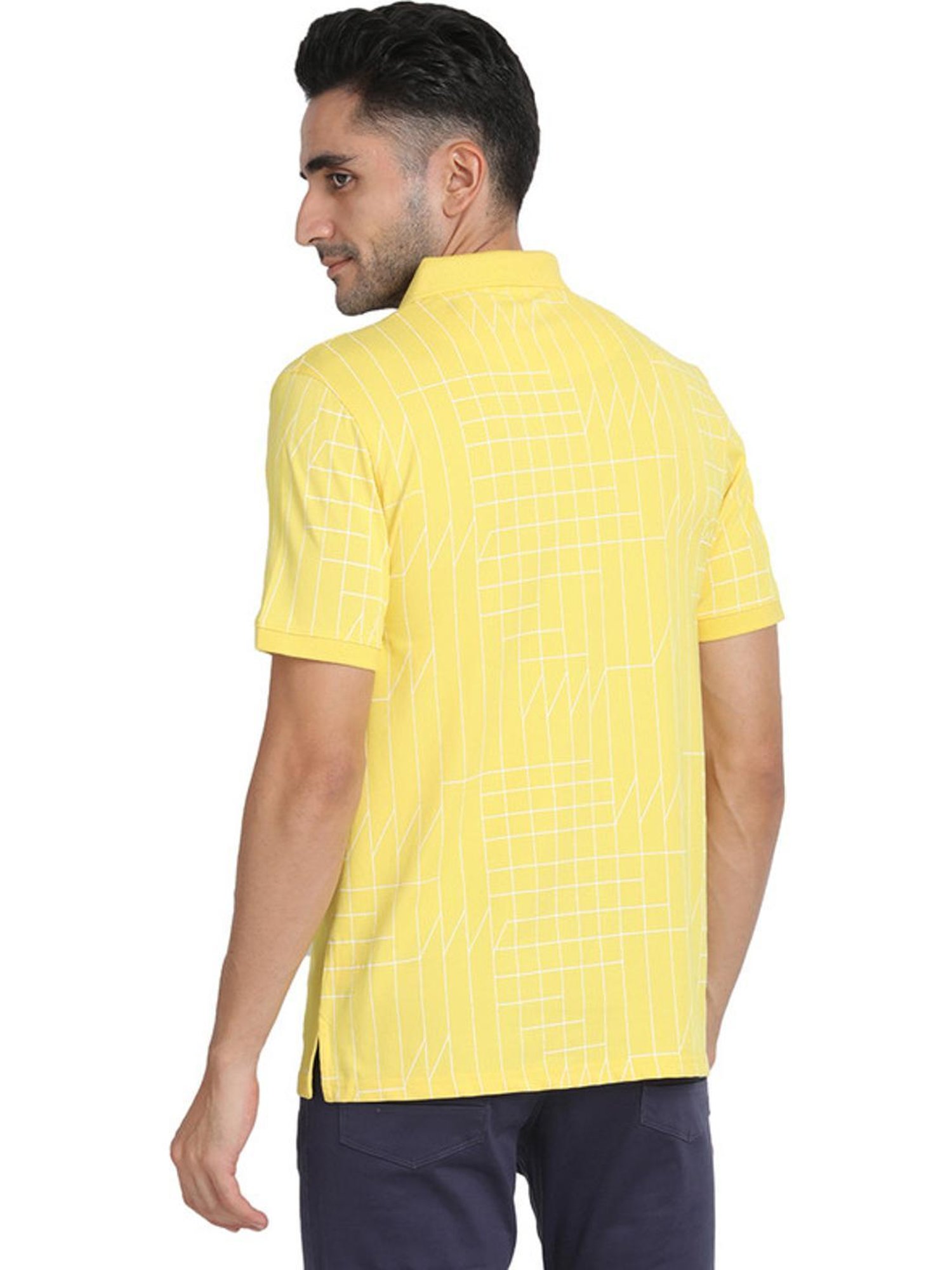 Turtle Yellow Cotton Slim Fit Printed Polo T-Shirts