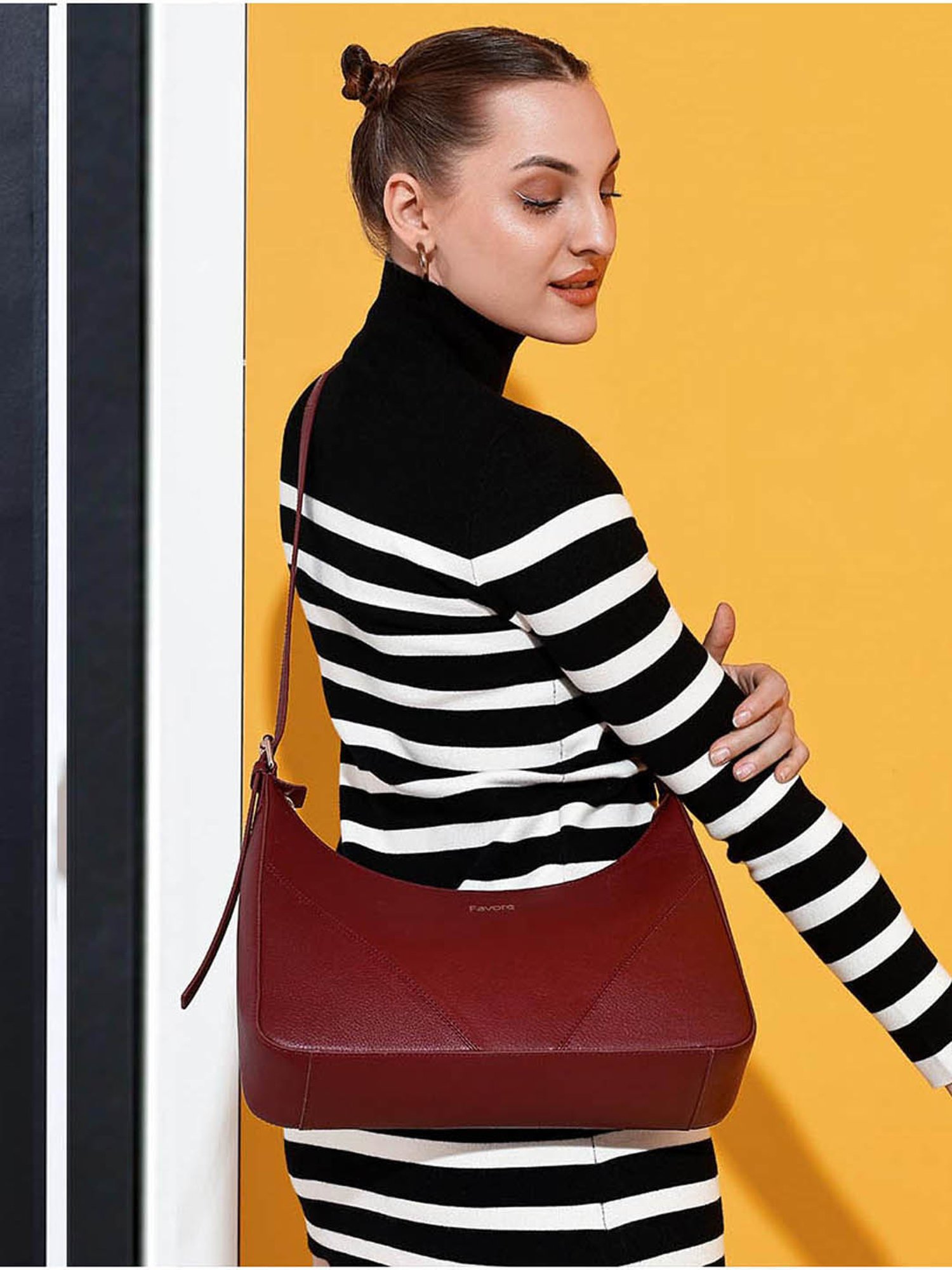 Favore Red Solid Medium Hobos