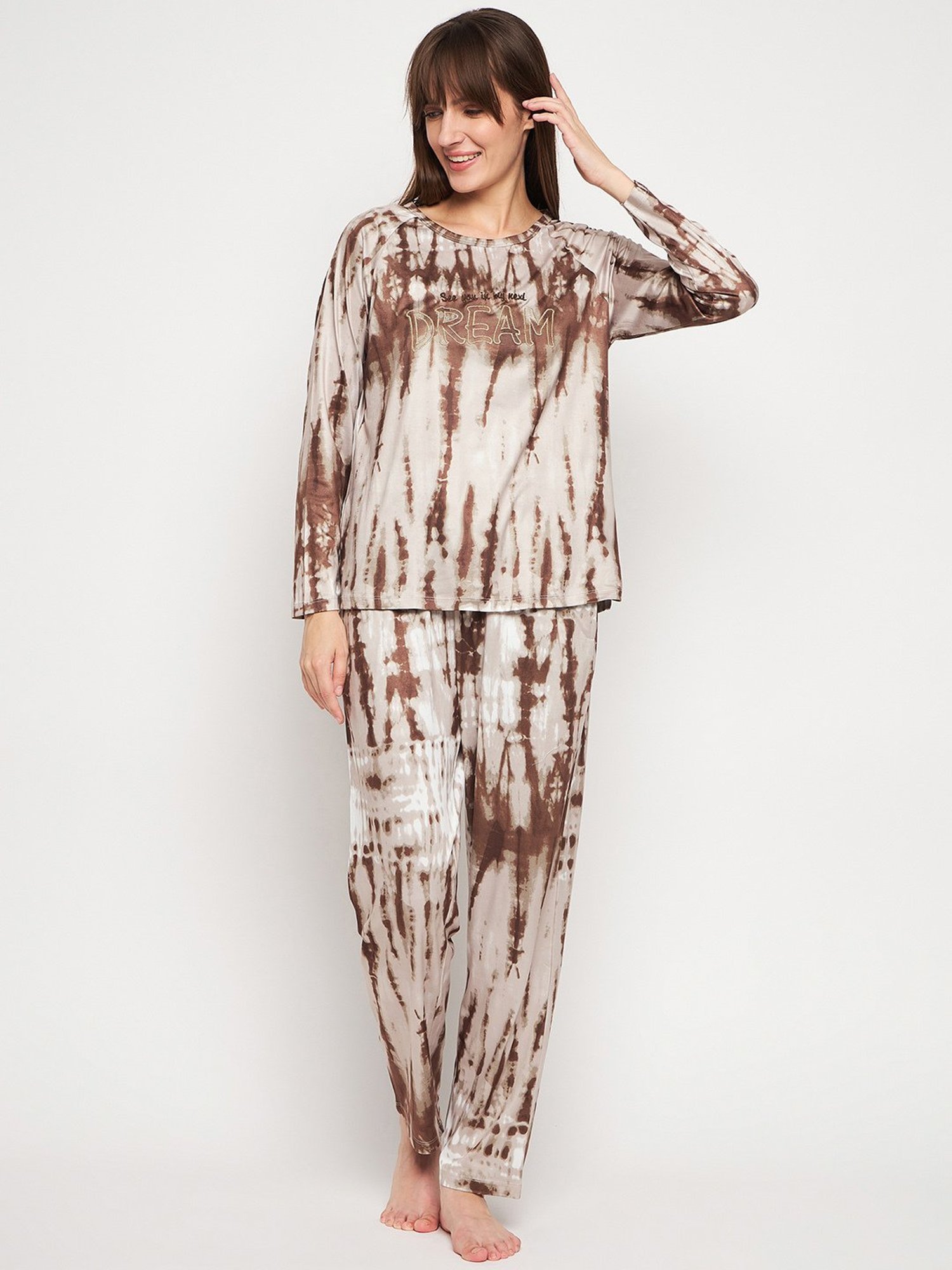 MADAME M Secret Brown Printed Top With Pyjamas