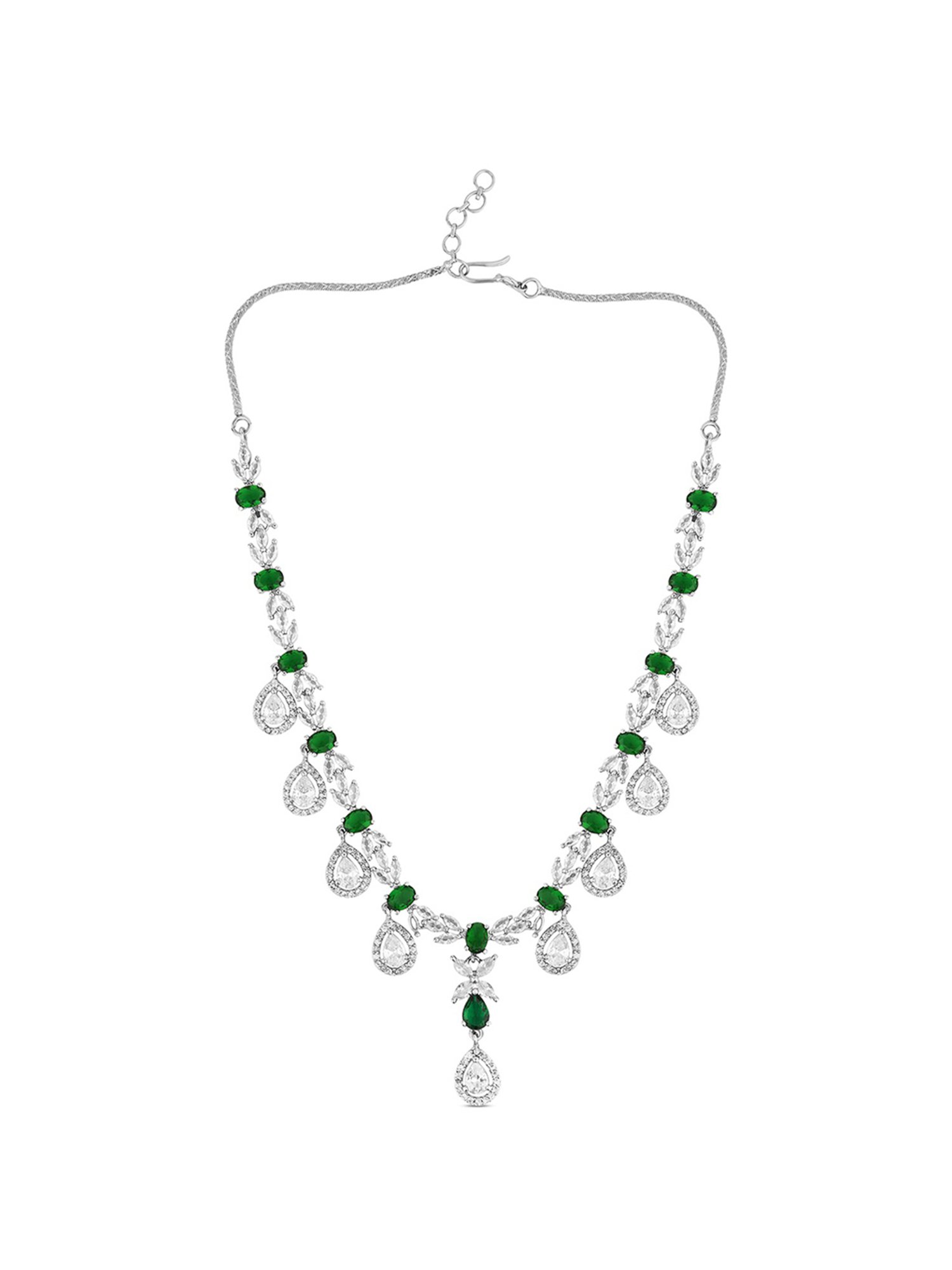 Fida Silver-Plated Green & White Necklace Set for Women