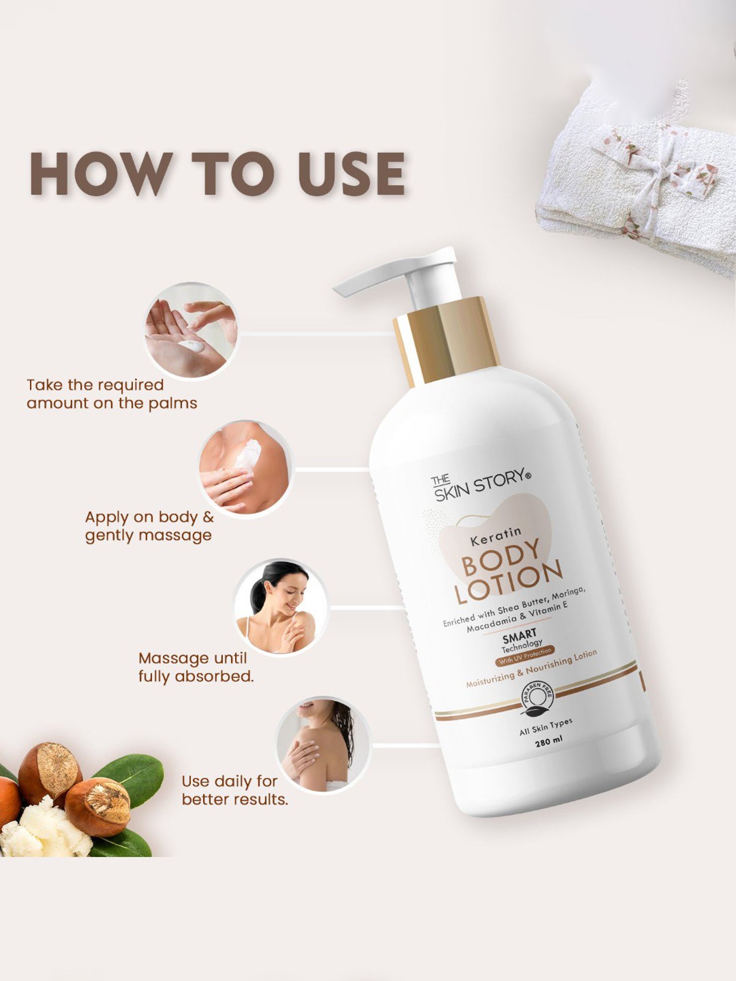 The Skin Story Vitamin E & Shea Butter Keratin Moisturizing & Nourishing Body Lotion - 280 ml
