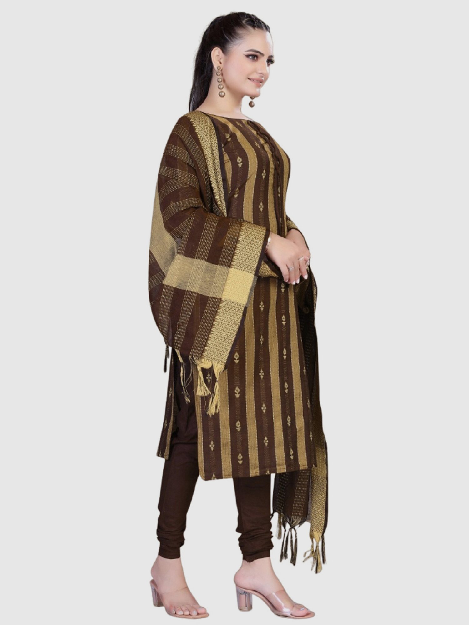 APNISHA Brown Cotton Printed Unstitched Dress Material