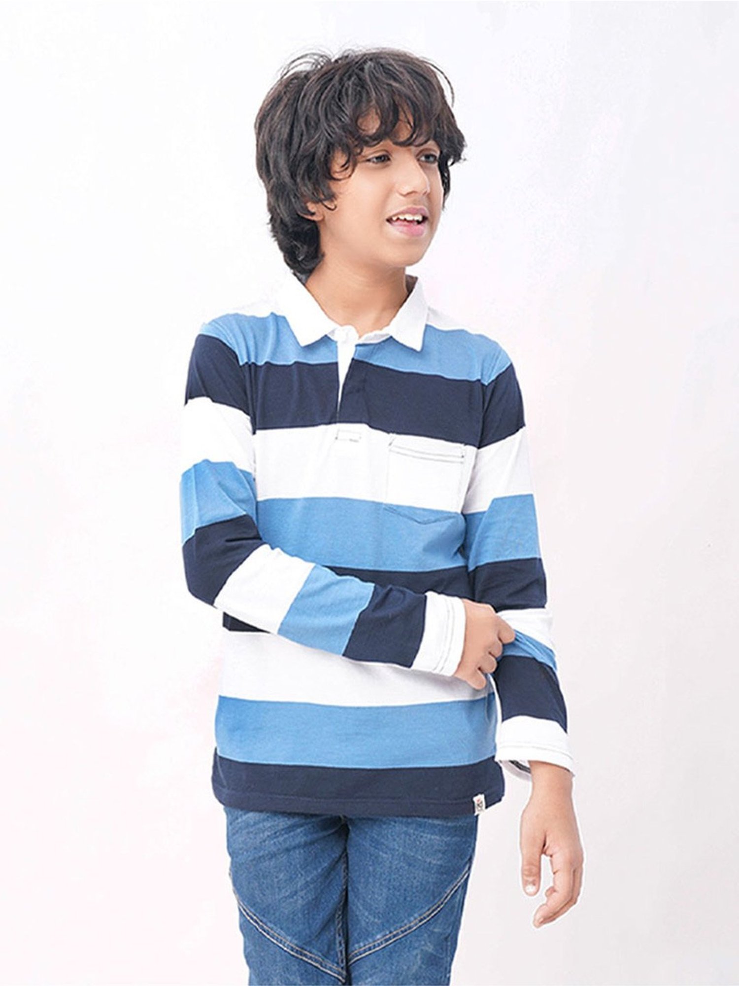 Edheads Kids Multicolor Cotton Striped Full Sleeves Polo T-Shirt