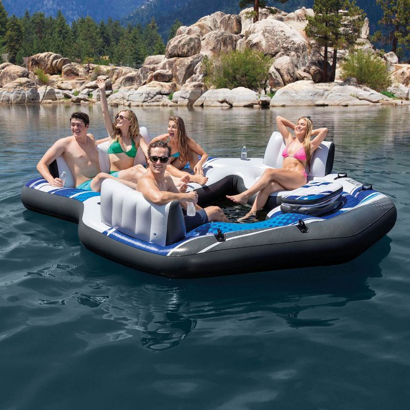 Intex 57272EP Adult 5 Seat Inflatable Tropical Island Lounging Pool Float, Blue