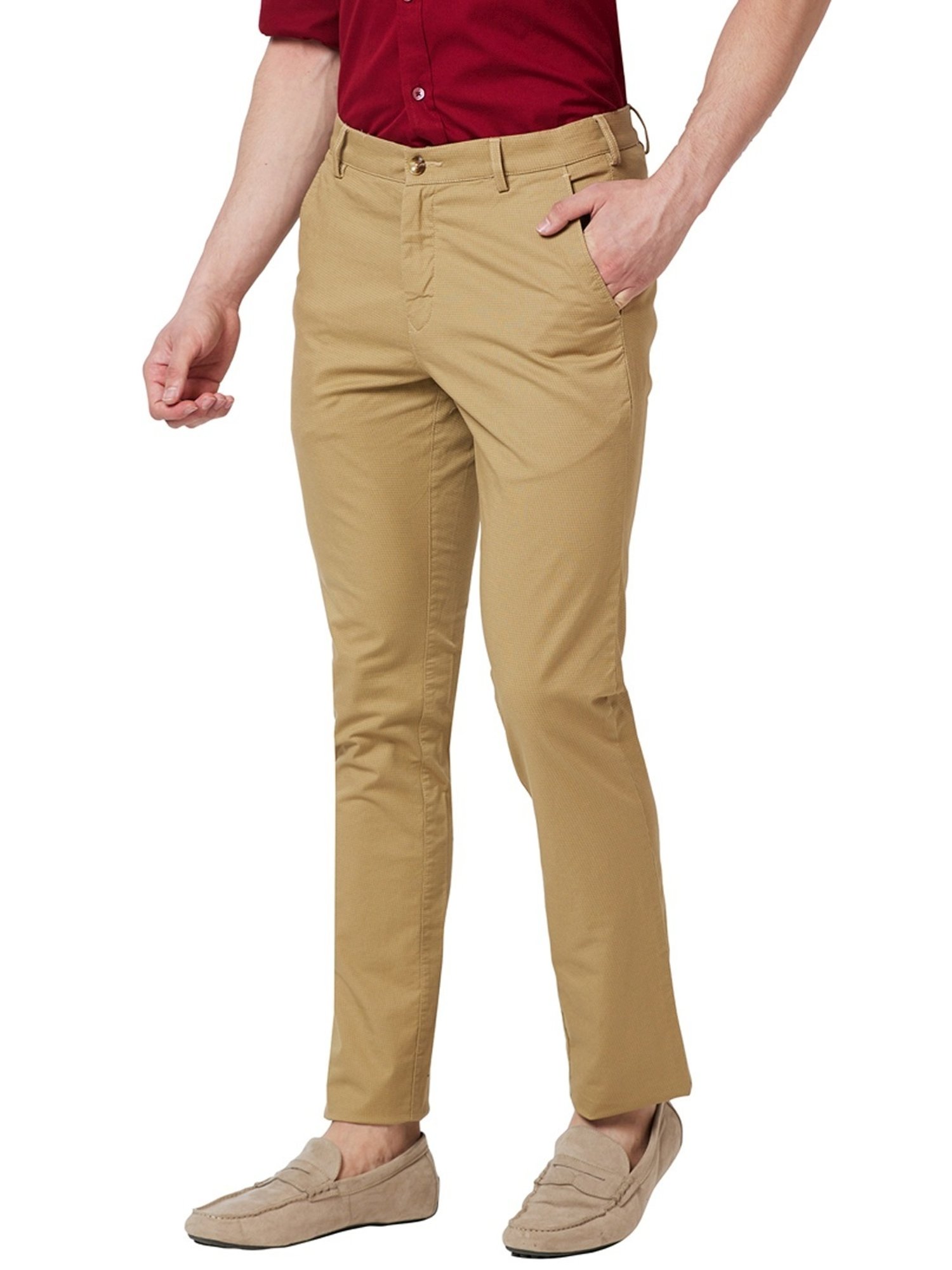 ColorPlus Medium Fawn Contemporary Fit Self Pattern Trousers