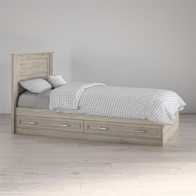 Sierra Ridge Levi Twin Bed with Storage & Twin Headboard, Light Walnut
