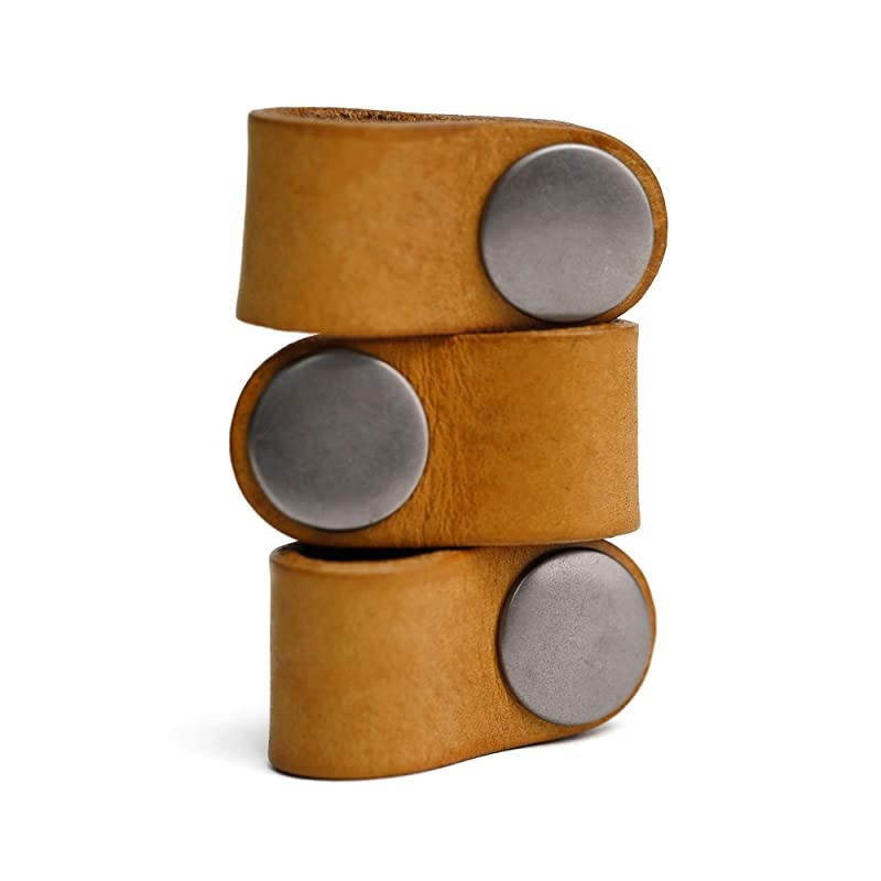 Genuine Leather Headphone Earphone Organizer Cord Organizer Wrap Winder Cord Manager Cable WinderSet of 2 Yellow