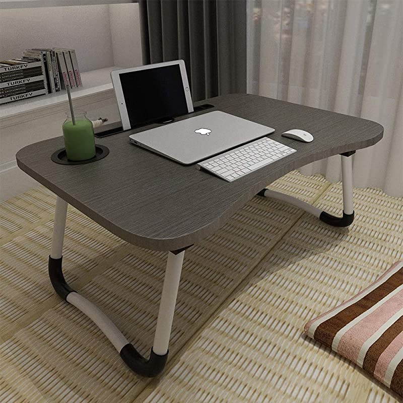 Laptop Bed Tray Table  Portable Laptop Desk Lap Tablet with Foldable LegsampCup Slot Multifunctional Notebook Stand Reading Holder for Eating Breakfast Reading Book Watching Movie on BedCouch