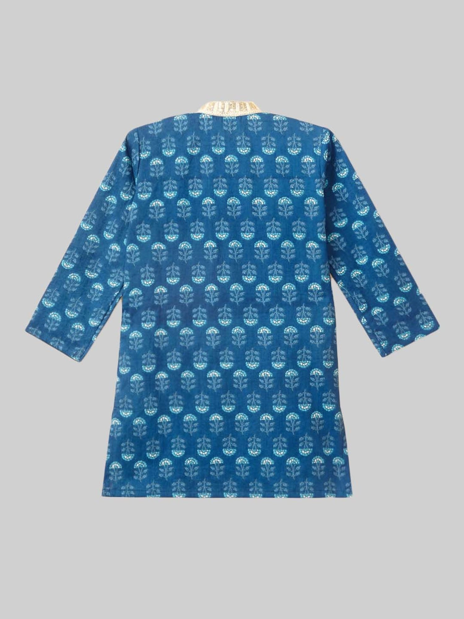 The Magic Wand Kids Blue & White Cotton Printed Full Sleeves Kurta Set