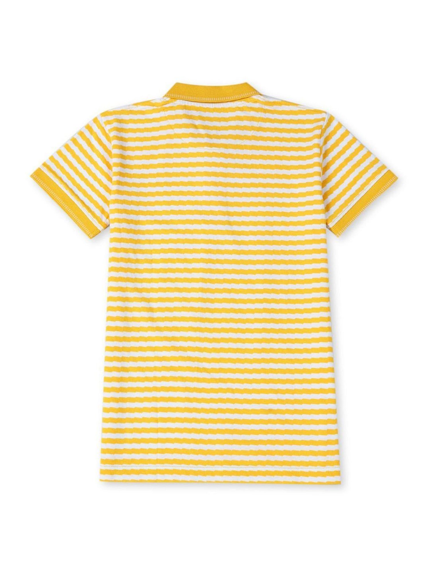 Gini & Jony Kids Yellow & White Cotton Striped Polo T-Shirt