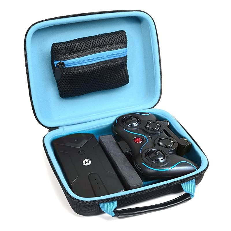 Protective Case for Holy Stone HS160 Shadow FPV RC Drone kit, Smart strong divider protecting HS160 and Remote controler, zipper mesh pocket for cable, back up batteries and charger, black +blue