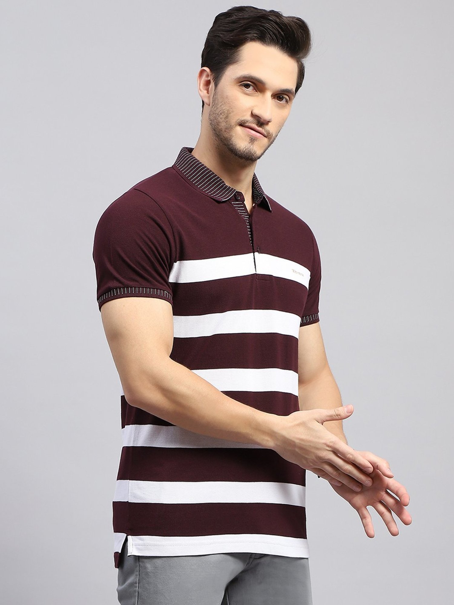 Monte Carlo Wine Regular Fit Striped Polo T-Shirt