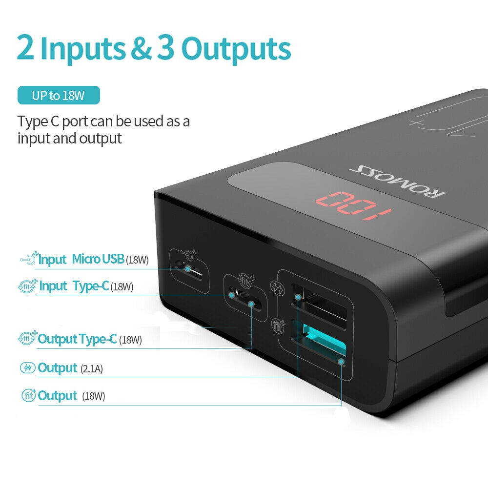 18W PD QC Power Bank USB-C Portable Charger for iPhone 12/11/X/XS